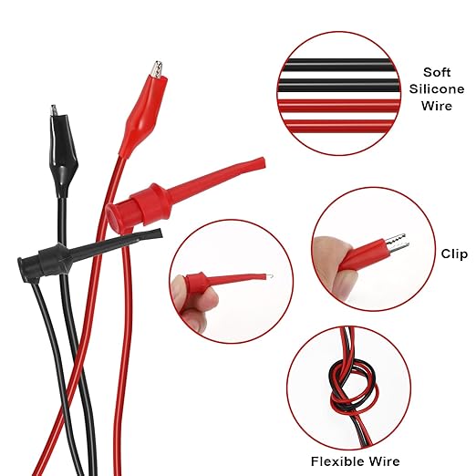 Sumnacon Multimeter Test Lead Set - Stackable Banana Plug to Test Hook, Banana Plug to Alligator Clips Test Cable Kit, Flexible Silicone Electrical Test Wire Leads with Protective 9.8Ft/3M