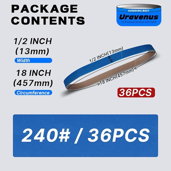 1/2 x 18 Inch Sanding Belts, 36 Pcs 240 Grit, Zirconia Sanding Belts for Ultra-Fine Finishing, Metal Polishing, Woodworking