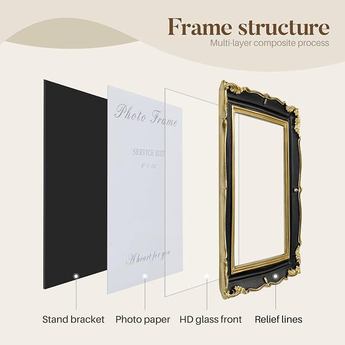 Cuspin 8x10 Picture Frame Black and Gold Frames, Ornate Textured Hand-Crafted - Image 6