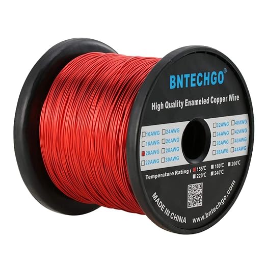 BNTECHGO 20 AWG Magnet Wire - Enameled Copper Wire - Enameled Magnet Winding Wire - 5 lb - 0.0315" Diameter 1 Spool Coil Red Temperature Rating 155℃ Widely Used for Transformers Inductors
