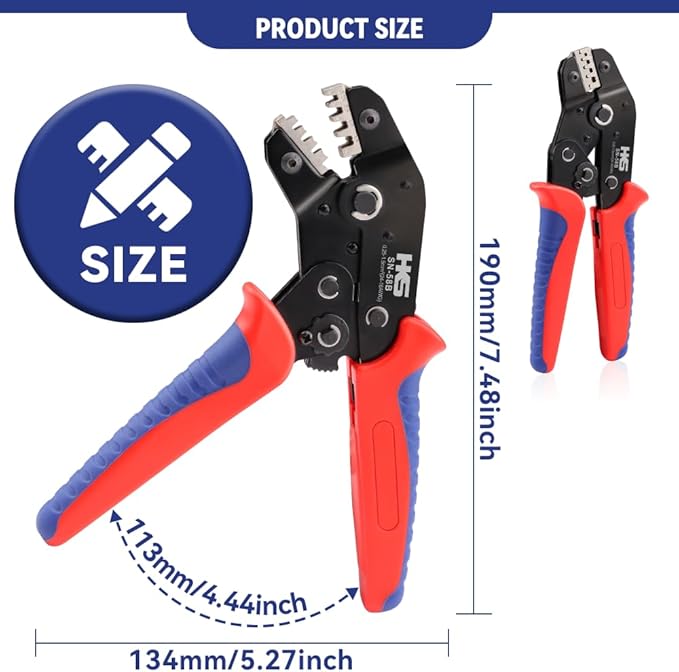 HKS Non-insulated 24-16 AWG Open Barrel Crimping Tool 0.25-1.5mm², Ratcheting Crimper for Dupont Molex JST TE Terminals & EPC PCIE SATA Pins - SN-58B