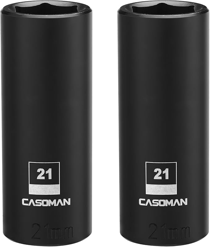 CASOMAN 1/2-Inch Drive x 21mm Deep Impact Socket, 2PCS Set, 6-Point, Metric, CR-MO