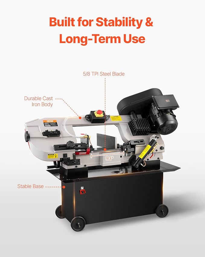 VEVOR Metal Horizontal Band Saw, 7 x 12 in Rectangular Cutting Capacity, 110/220V Metal Vertical Cutting Bandsaw with 1.1 kW Motor, 0-45° Angle Adjustment, Variable Speed, for Metal, Wood, and Plastic