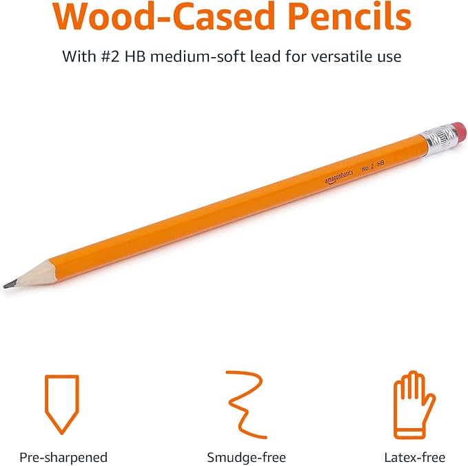Amazon Basics Presharpened Wood Cased #2 HB Pencils - Image 2