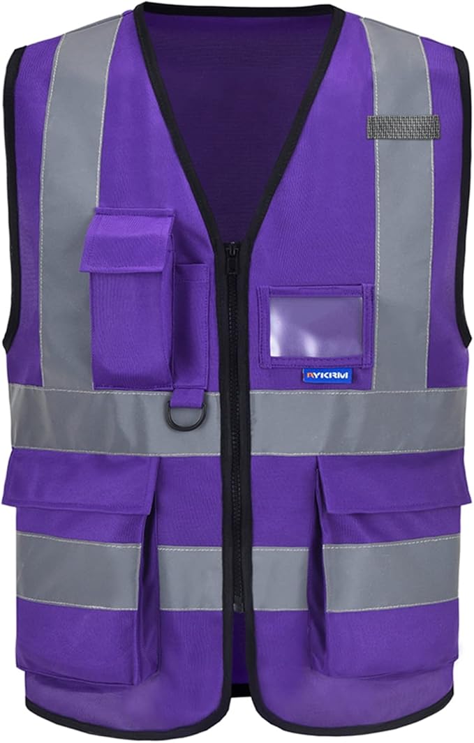 A-SAFETY XSmall Purple High Visibility Safety Vest with 4 Reflective Strips 7 Pockets,X-Small