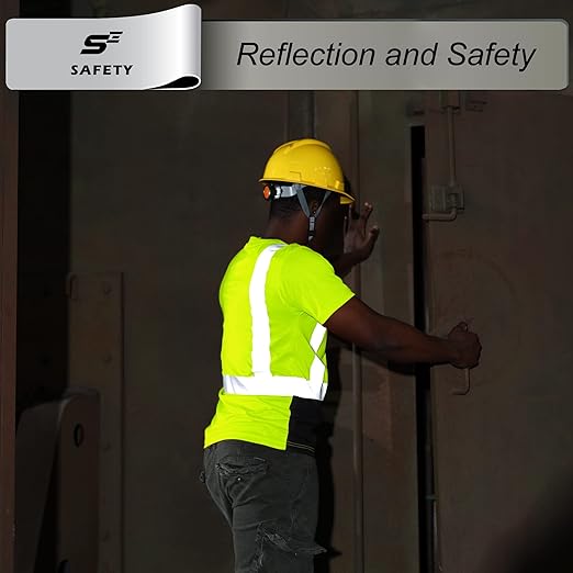 sesafety Hi Visibility Shirts for Men, Safety Shirts with Reflective Strips Class 2, Hi Vis Construction Work Shirt with Pocket Yellow 3XL
