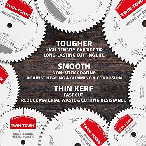 TWIN-TOWN 10-Inch 60-Tooth ATB Fine Finish Wood Cutting Circular Saw Blade, 5/8 Inch Arbor, Compatible with Table and Miter Saws, Premium Quality Woodworking Saw Blade