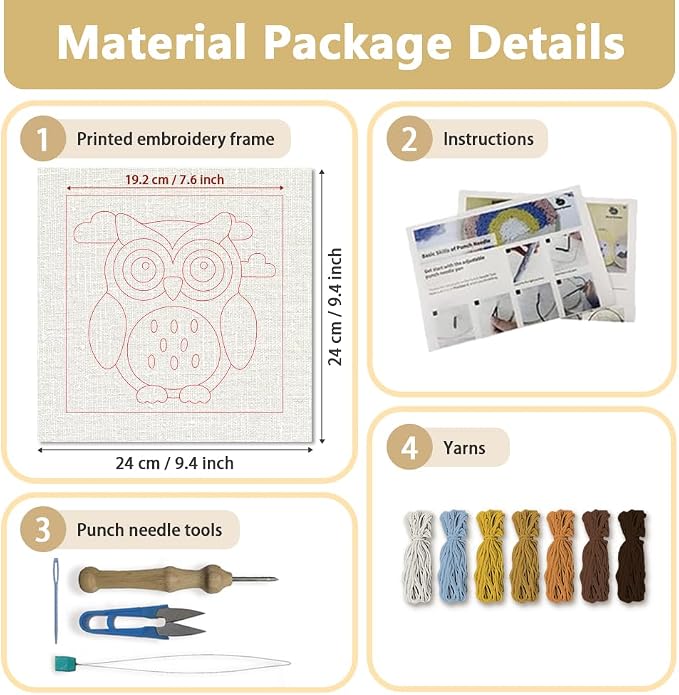 Doodlream Owl Bird DIY Punch Needle Embroidery Kit - Image 2