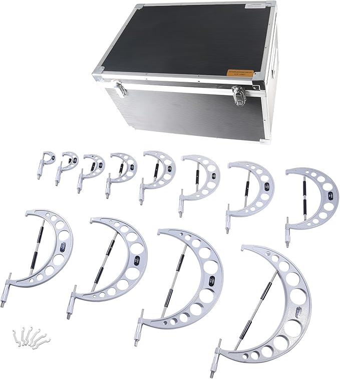 Accusize Industrial Tools 0-12'' by 0.0001'', 12 Pcs Ultra-Precision Outside Micrometers Set with Carbide Tips, Eg00-0912