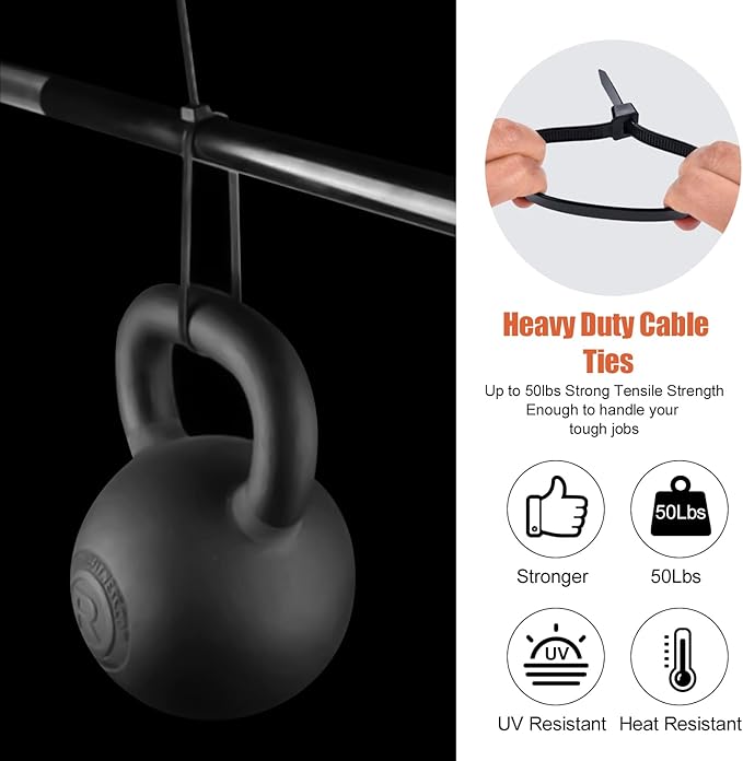 14 Inch Zip Ties (Bulk 1000 Pack Black),60LBS Tensile Strength Heavy Duty Cable Wire Ties With Self-Locking Adjustable Durable Nylon Tie Wraps for Indoor Outdoor