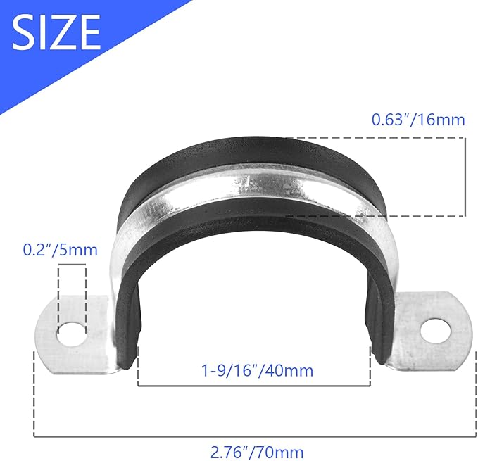 1-9/16 Inch Reinforced Rigid Pipe Strap, 20 PCS 2 Holes U Bracket Cable Clamp Hanger, Rubber Cushioned Insulated Clamp, Conduits Strap Clamps for Pipe Fixing on Various Surfaces(40mm)