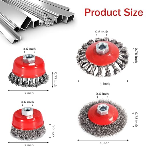 Wire Wheel Brush 6PCS Wire Cup Brush Set for 4 1/2 Angle Grinder Include 4&3 Inch Wire Wheels for Rust & Paint Removal