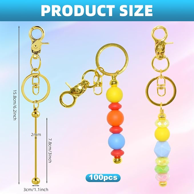 100 Pcs Beadable Keychains Bulk Kit – DIY Keychain Making Supplies - Image 2