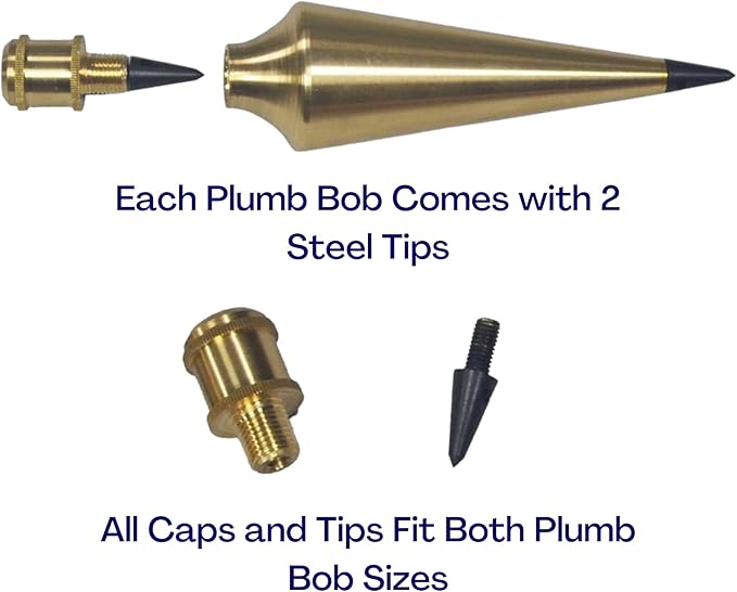 AWF PRO Plumb Bob Kit - 16 oz and 8 oz Solid Brass Plumb Bobs, 14 ft Retractable Line Reel with Magnetic Base, 2 Pencils, Pencil Sharpener, Carrying Case