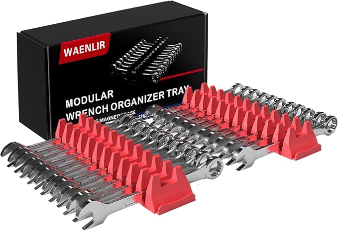 24PCS Magnetic Modular Wrench Organizer Set - Tool Drawer Storage Rack with Metric & SAE Labels, Wrench Holder with Magnet, Perfect Tool Gift for Men, father, boyfriend, DIYers & Mechanics (Red)