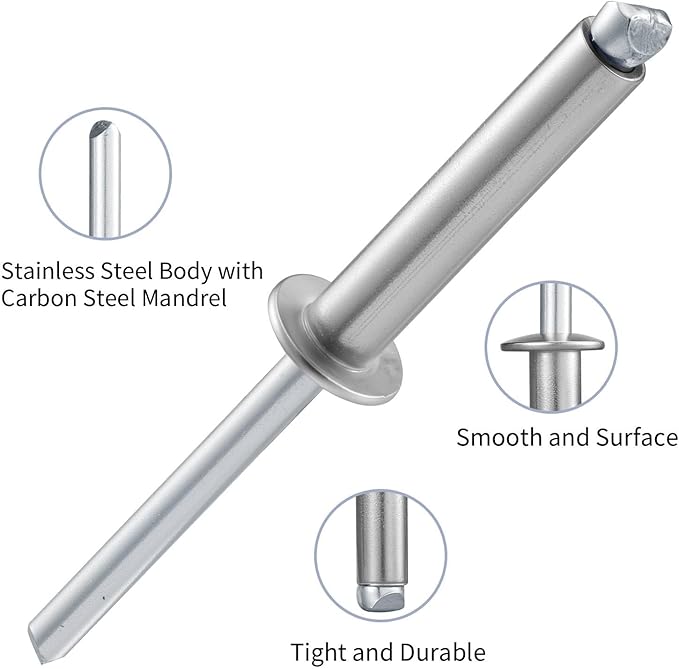 90pcs 3/16" x5/8" Stainless Blind Rivets,Pop Rivets,304 Stainless Steel Grip and Steel Mandrel, 4.8 x 16mm
