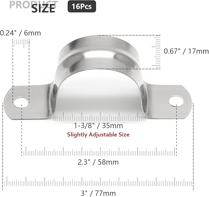 16Pcs 1-3/8 Inch Stainless Steel Conduit Clamps, Two Hole Strap U Bracket Rigid Pipe Strap Metal U Clamp Conduit Strap Tension Clips U-tube Clamp Heavy Duty
