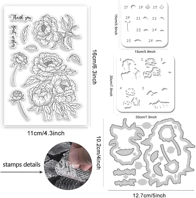 Flowers Clear Stamps and Dies for Card Making Layering Coloring Stencil Set - Image 2