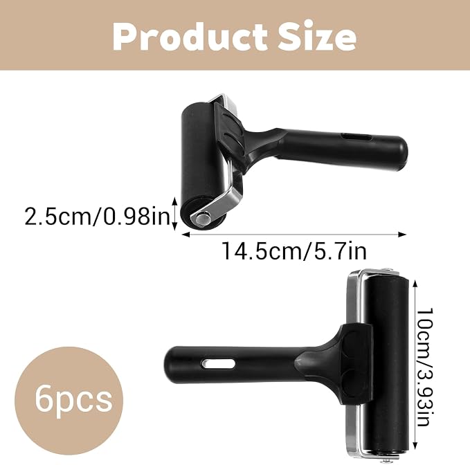 Oqqlin 6 Pcs Brayer Roller, 4 Inch Black Printmaking Press Roller Handle - Image 2