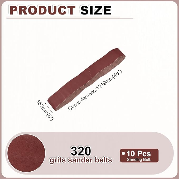 HARFINGTON 6 x 89 Inch Sanding Belts, 10 Pcs 320 Grits Aluminum Oxide Abrasive Belt Sander File Belt for Woodworking, Metal Polishing, Knife Sharpener