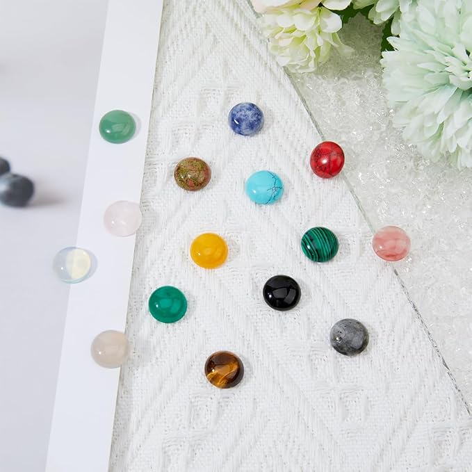 SUPERFINDINGS 30PCS Gemstone Cabochons 15 Styles Flat Round Cabochons - Image 4
