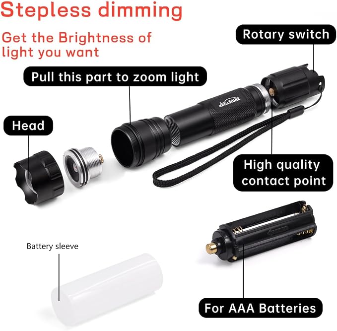 Stepless Dimming Red Light Flashlight, 620nm-630nm High Purity, Adjustable - Image 4