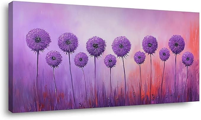 ZESTRILIA Purple Dandelion Canvas Wall Art, Vibrant Floral Oil Painting Print - Image 2