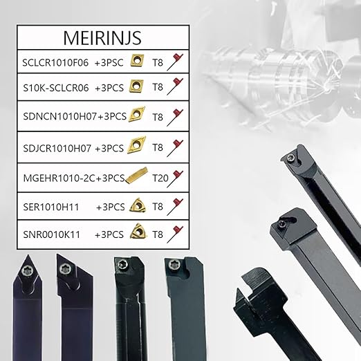 Indexable Lathe Turning Tool 3/8”10mm 7PCS Metal Lathe Tools+21PCS Carbide Inserts，Carbide Lathe Tools ，Lathe Tools，Hard Alloy Cutting Tools and Blades Used and Boring Mini Lathe Tools+10pcs Screw
