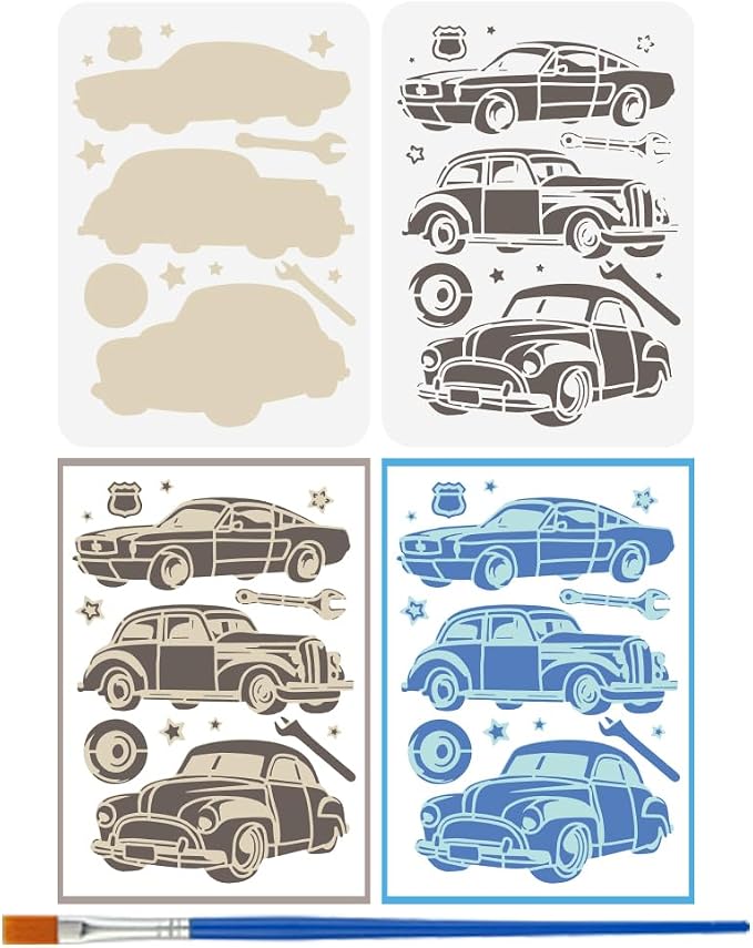 FINGERINSPIRE 2Pcs Layered Classic Car Pattern Stencils by FINGERINSPIRE