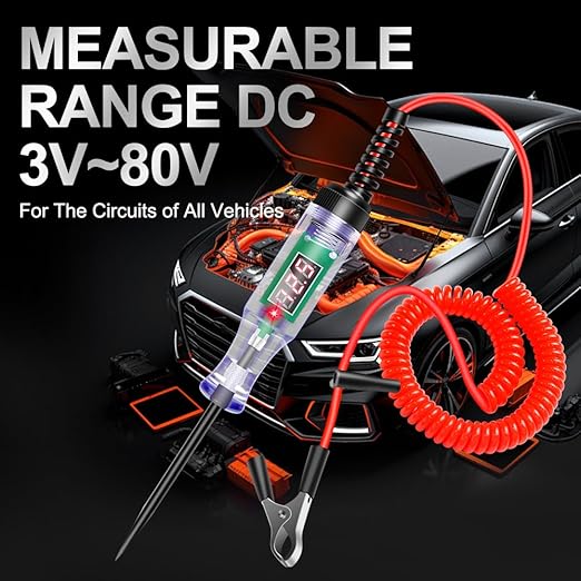 Vehicles Automotive Circuits Voltage Tester Pen Measurement Range DC 3.0V~DC 80.0V Resolution 0.1V with 3-Digits Displaying and Overload Prompting for Cars Trucks Motorbikes Electric Bicycles