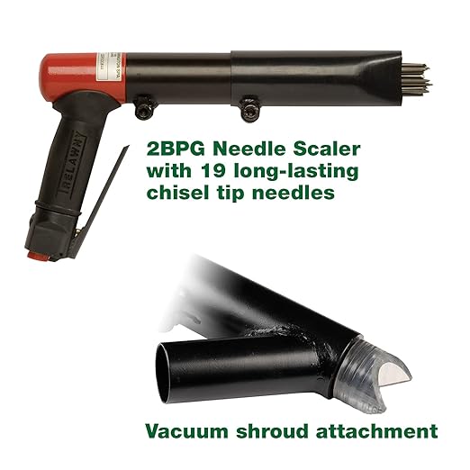 CS Unitec | 123.2199 VS | Heavy-Duty Air-Powered 2BPG Standard Pistol Needle Scaler with Vacuum Shroud. 19-Needle Air Chisel, 3000 Blow per Minute, 5.5 CFM. - Made in England