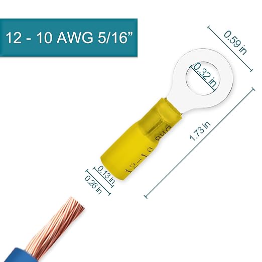 60 PCS Heat Shrink Wire Connectors, 12-10 AWG Ring Terminals, 12-10 Gauge 5/16" Stud(M8) Automotive Marine Ring Connectors by Housun