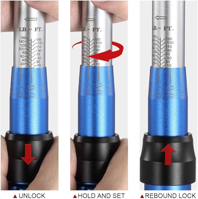 3/8-inch Drive Dual-Direction Click Torque Wrench Set 90-tooth High Accuracy Torque Wrench with Buckle (10-100ft.lb/20-135Nm)