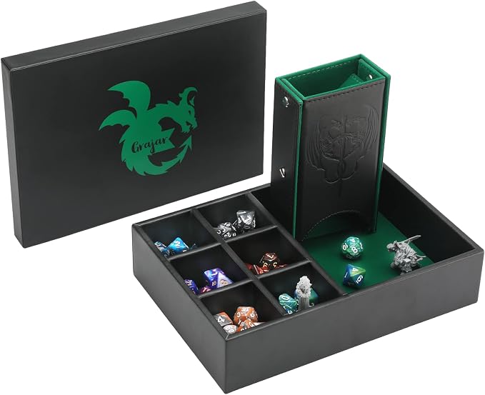 Grajar 3 in 1 Dice Tray with Lid, Portable Dice Box Storage, D&D RPG MTG Table by Grajar