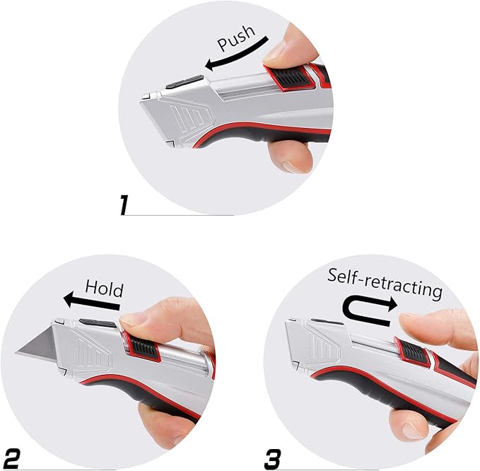 KingTool Self-Retracting Box Cutter with Holster & Belt Clip, Auto Retractable Safety Utility Knife with Total 10PCS SK5 blades, Aaluminum Shell with Rubber Grip, Sturdy & Strong