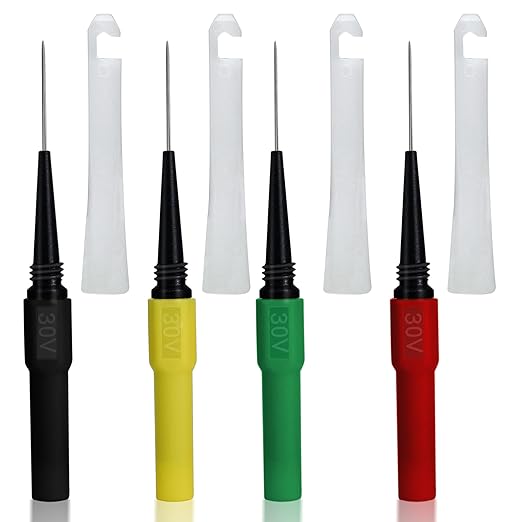 Piercing Clip Test Probe, 0.7mm Test Probe Pins, Non-Destructive Insulation Wire Piercing Needle, Piercing Probes Set for Banana Socket Plug Car Tester (4 Pcs)