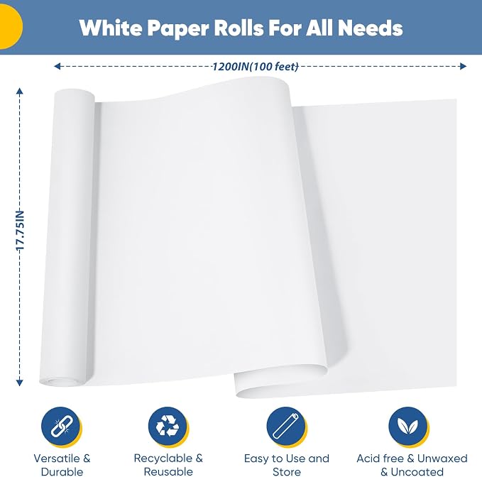 Art Paper Roll for Crafts, 17.75"x1200" White Gift Wrapping Paper | Drawing & - Image 2