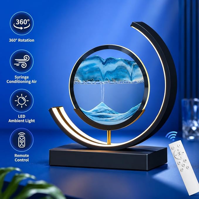 Moving Sand Art Lamp, 360 Degree Rotating Sands of Time Lamp - Image 2