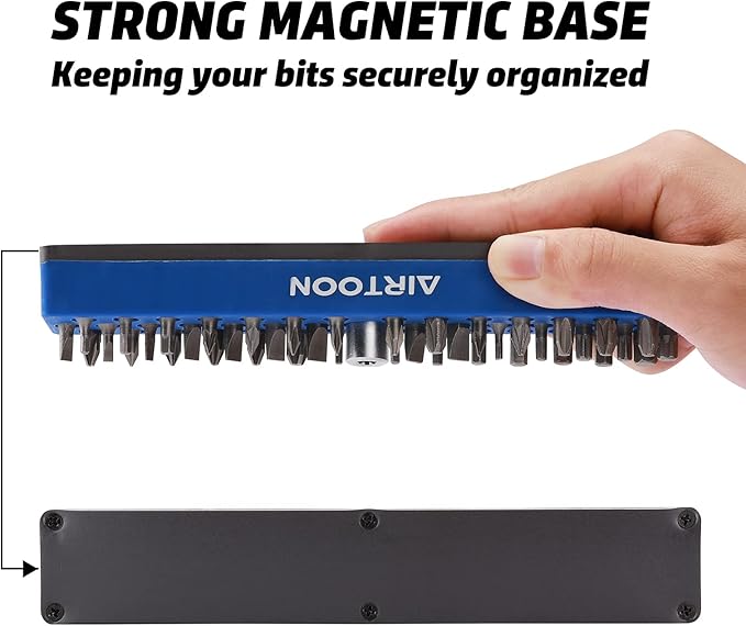 AIRTOON 1/4" Magnetic Hex Bit Holder, 43 Holes Bit Storage with Strong Magnetic Base, Magnetic Screwdriver Bit Organizer, Blue