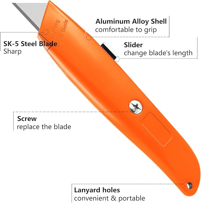 DIYSELF 2Pack Utility Knife Box Cutter Retractable Blade Heavy Duty (Orange)