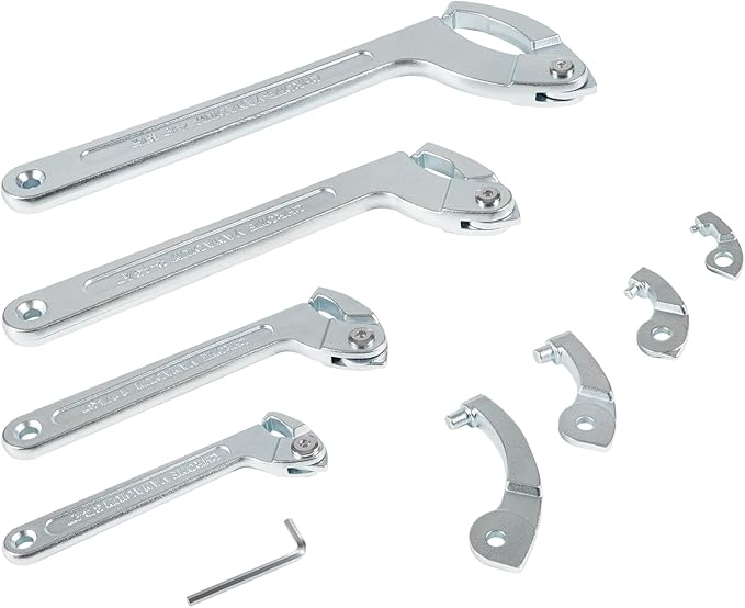 9PCS Adjustable Pin Spanner Wrench Set, 3/4" to 6-7/10", Coilover Hook Wrench Tools with Changeable Heads for Cars Suspension Collar, Nut Adjustment, Flange Bearings C-Shaped Spanner Nut Wrench Tool