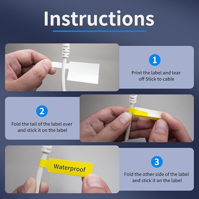 100 Pcs Cable Labels - Waterproof Wire Cord Labels, Tear Resistant Wire Label, Self Adhesive Cord Organizing Label, for Cable Management, Compatible with PUQU AQ20 Label Makers(Yellow) 25x78mm