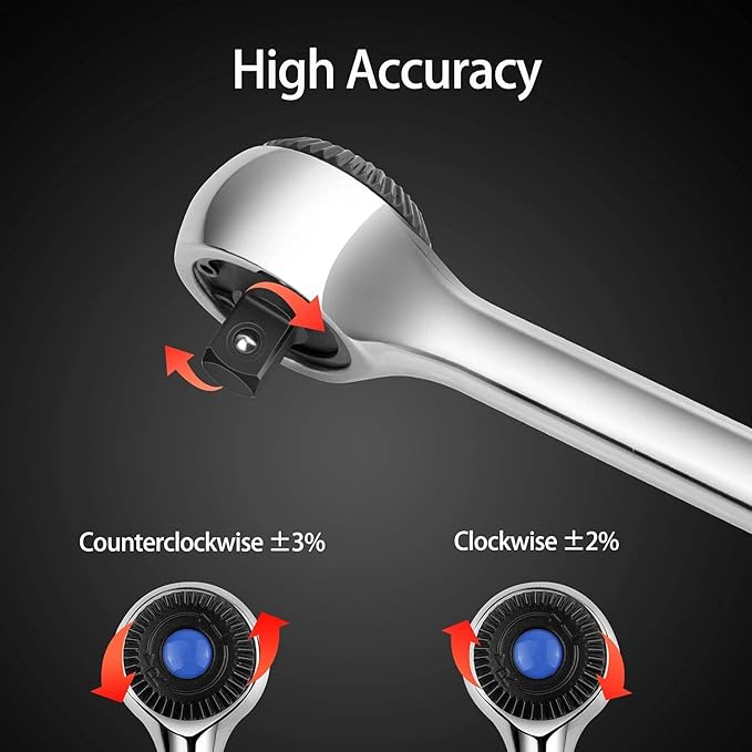 3/8 Inch Drive Digital Torque Wrench(5-99.5 ft-lbs./6.8-135Nm), ±2% CW Torque Accuracy, Electronic Torque Wrench Set with Buzzer and LED Flash Notification for Bike Moto