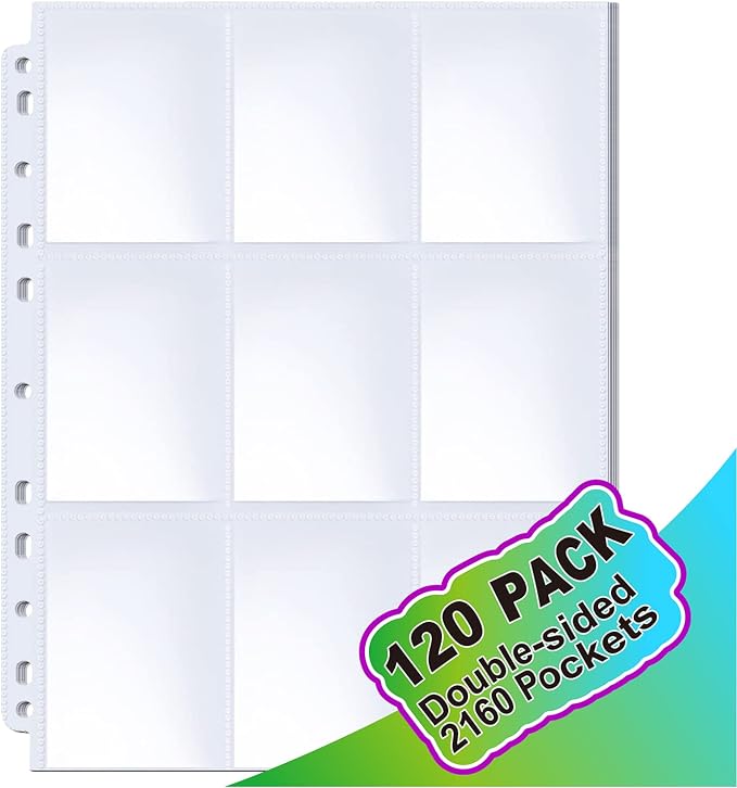 ABLY 120 Pages Double-Sided Trading Card Pages Sleeves 9-Pocket Clear Plastic - Image 2