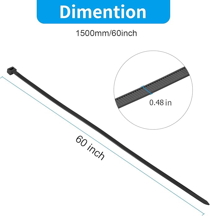 XINGO 60 inch White Zip Ties Heavy Duty 20 PCS, 250 lbs Ultra Strong Plastic Wire Ties, Large Cable Ties Extra Long Tie Wraps, Indoor and Outdoor UV Resistant