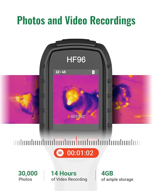 HF96 Thermal Camera, Super Resolution 240 x 240, Thermal Imaging Camera with Laser Pointer, Intelligent Scene Detection, 96 x 96 IR Resolution, 25 HZ Infrared Camera, -4°F~1022°F,11h Runtime
