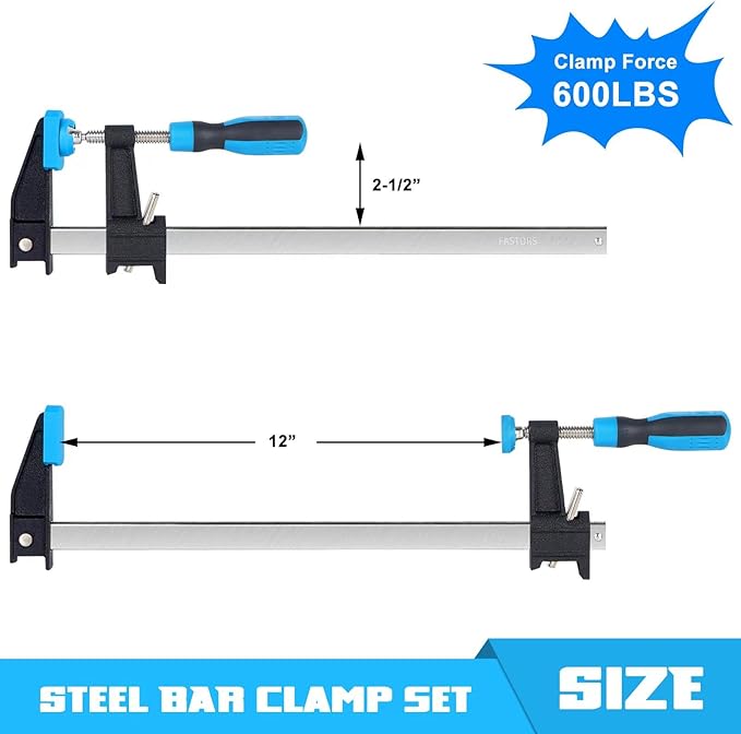 Bar Clamps for Woodworking 12 Inch,4 Pack Wood Clamps Adjustable and Release Quickly,Woodworking Clamps Throat Depth 2.5 Inch,Serrated Steel Rail,Bar Clamps Force 600 Lbs