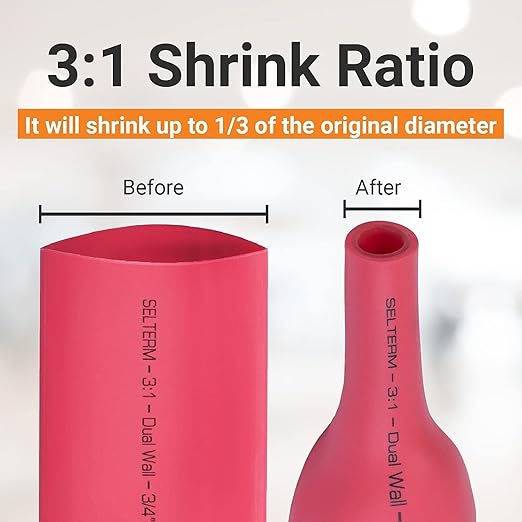 SELTERM 10pcs - 6 Awg - 5/16" Stud - Battery Lugs - Ring Terminal Connectors | with 12pcs 3:1 Black & Red Heat Shrink Tubing with Adhesive | Heavy Duty Battery Cable Ends - Bare Copper Wire Lugs Kit