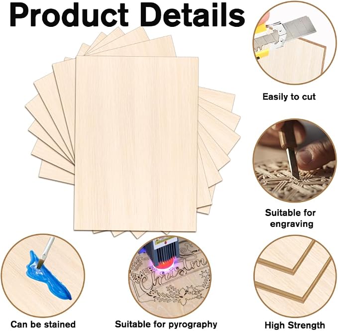 DIYDEC 24 Pack Basswood Sheets 4 x 6 x 1/16 Inch Thin Plywood Wood Sheets - Image 3