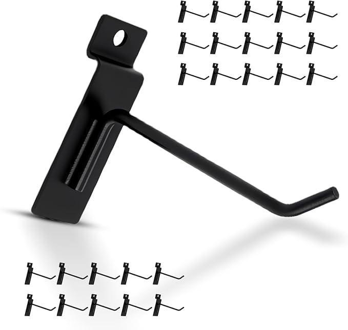 Slatwall Hooks Assortment Kit, 60 Pcs 6" Black Metal Display Hooks for Slat Wall Panels, Garage Storage, Pegboard, Gridwall, Retail Store Organization Accessories